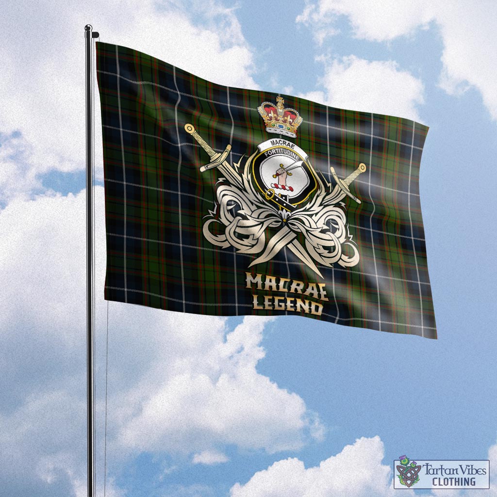 Tartan Vibes Clothing MacRae Hunting Tartan Flag with Clan Crest and the Golden Sword of Courageous Legacy