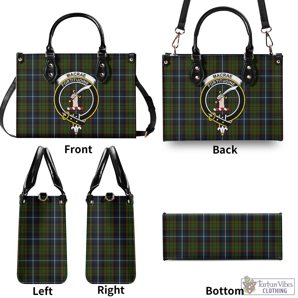 Tartan Vibes Clothing MacRae Hunting Tartan Luxury Leather Handbags with Family Crest