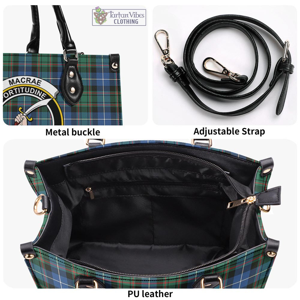 Tartan Vibes Clothing MacRae Hunting Ancient Tartan Luxury Leather Handbags with Family Crest