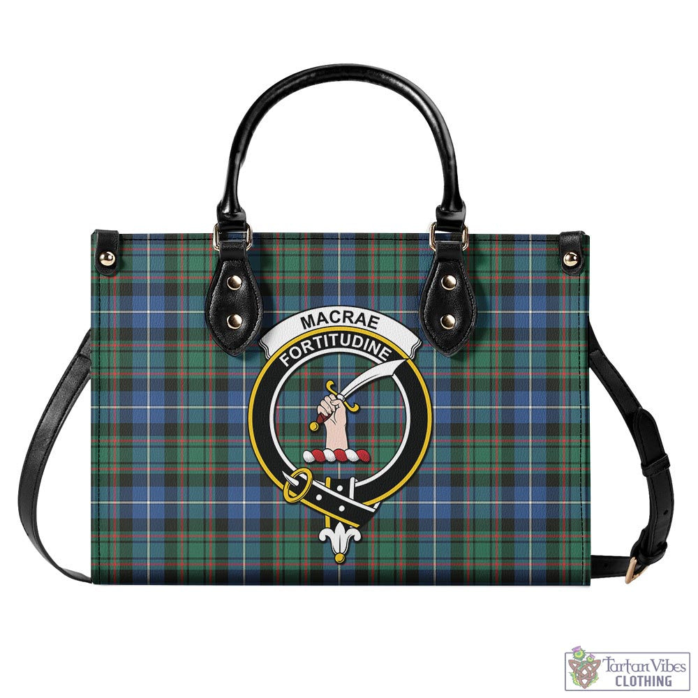 Tartan Vibes Clothing MacRae Hunting Ancient Tartan Luxury Leather Handbags with Family Crest