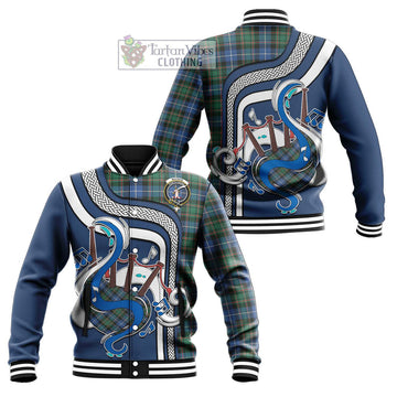 MacRae Hunting Ancient Tartan Baseball Jacket with Epic Bagpipe Style