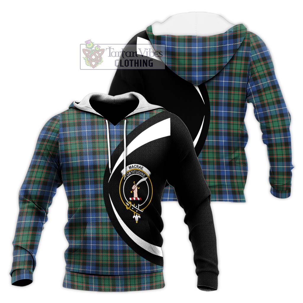 MacRae Hunting Ancient Tartan Knitted Hoodie with Family Crest Circle Style Unisex Knitted Pullover Hoodie - Tartan Vibes Clothing