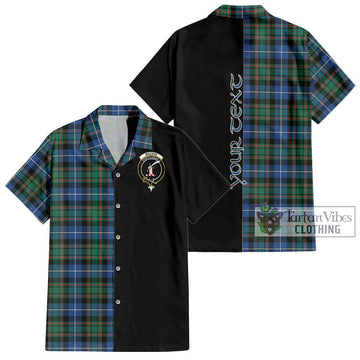 MacRae Hunting Ancient Tartan Short Sleeve Button Shirt with Family Crest and Half Of Me Style