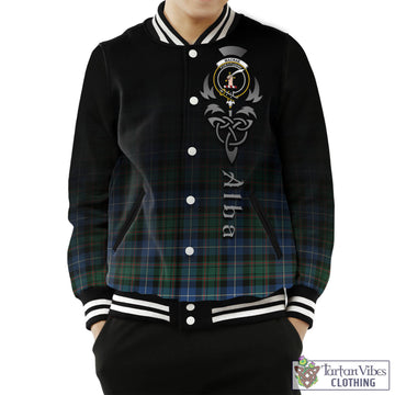 MacRae Hunting Ancient Tartan Baseball Jacket Featuring Alba Gu Brath Family Crest Celtic Inspired