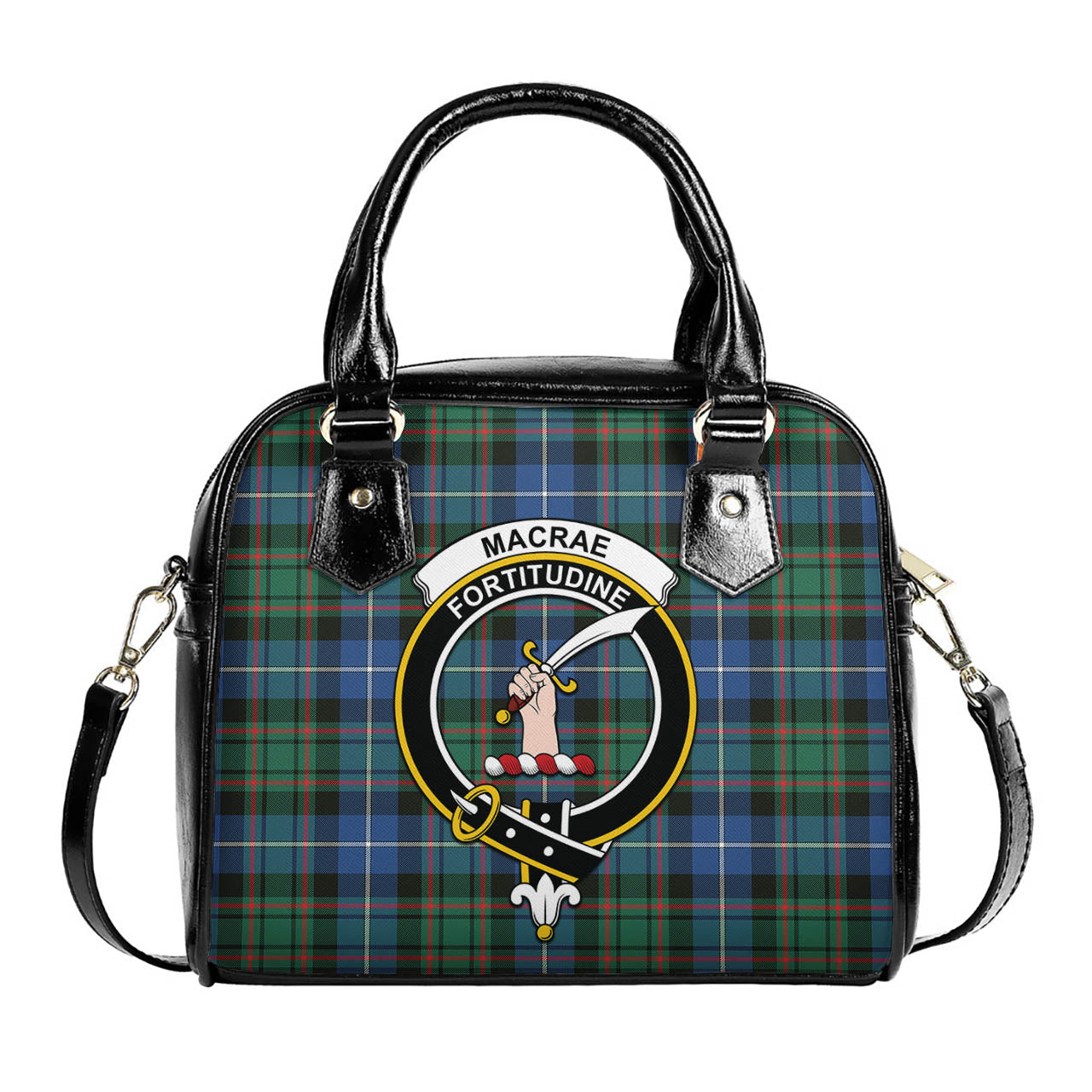 MacRae Hunting Ancient Tartan Shoulder Handbags with Family Crest One Size 6*25*22 cm - Tartanvibesclothing