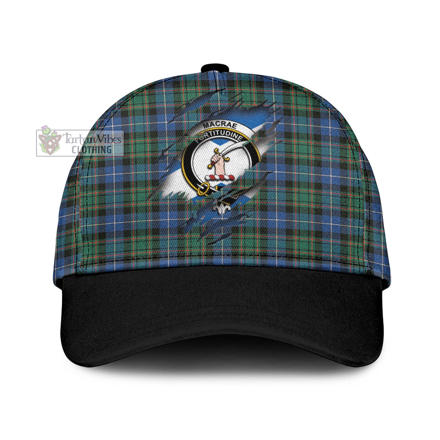 Tartan Vibes Clothing MacRae Hunting Ancient Tartan Classic Cap with Family Crest In Me Style