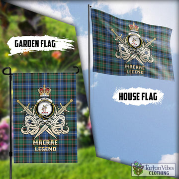 MacRae Hunting Ancient Tartan Flag with Clan Crest and the Golden Sword of Courageous Legacy