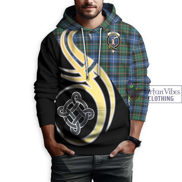 MacRae Hunting Ancient Tartan Hoodie with Family Crest and Celtic Symbol Style