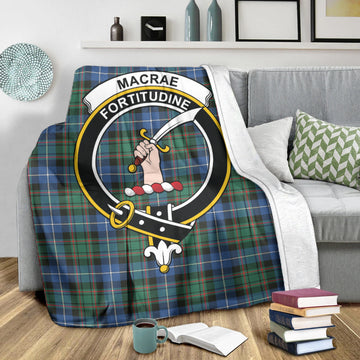 MacRae Hunting Ancient Tartan Blanket with Family Crest