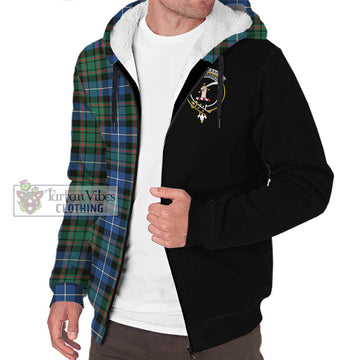 MacRae Hunting Ancient Tartan Sherpa Hoodie with Family Crest and Half Of Me Style