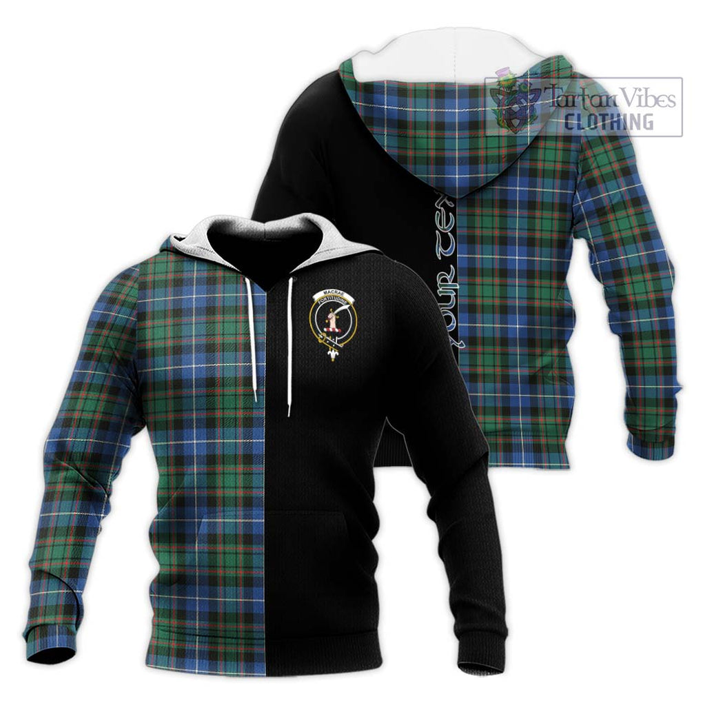 MacRae Hunting Ancient Tartan Knitted Hoodie with Family Crest and Half Of Me Style Unisex Knitted Pullover Hoodie - Tartanvibesclothing Shop