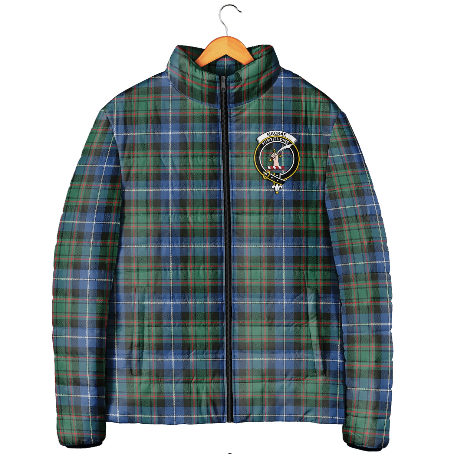 MacRae Hunting Ancient Tartan Padded Jacket with Family Crest Men's Padded Jacket - Tartan Vibes Clothing