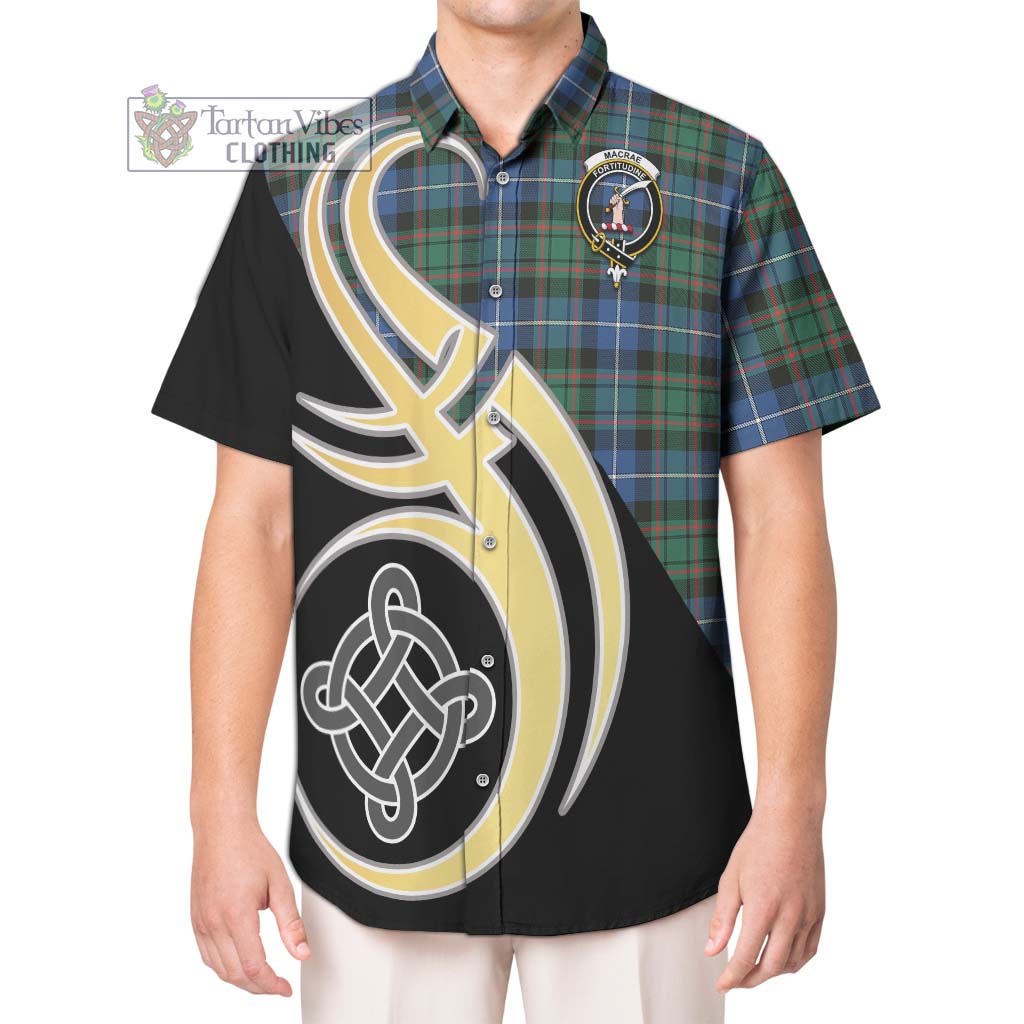 MacRae Hunting Ancient Tartan Short Sleeve Button Shirt with Family Crest and Celtic Symbol Style Kid - Tartan Vibes Clothing