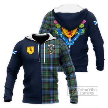 MacRae Hunting Ancient Tartan Knitted Hoodie Alba with Scottish Lion Royal Arm Half Style