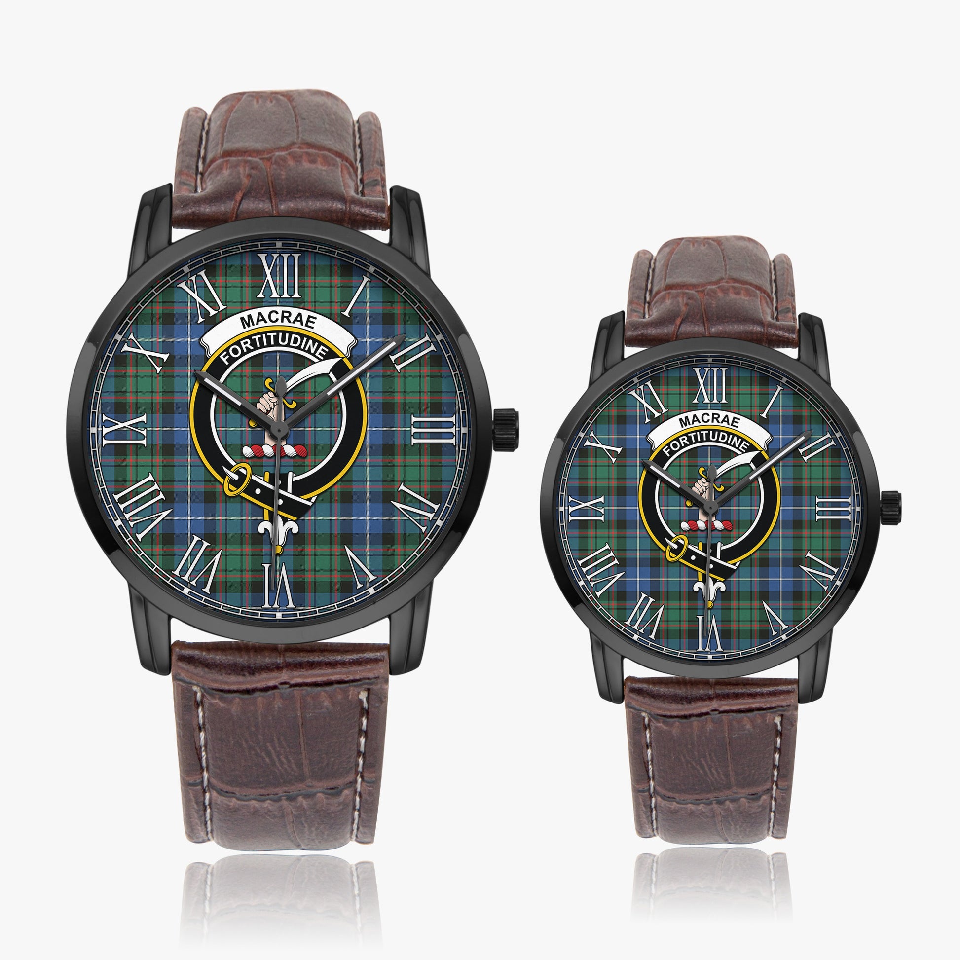 MacRae Hunting Ancient Tartan Family Crest Leather Strap Quartz Watch - Tartanvibesclothing