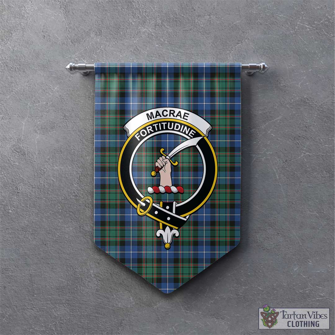 Tartan Vibes Clothing MacRae Hunting Ancient Tartan Gonfalon, Tartan Banner with Family Crest