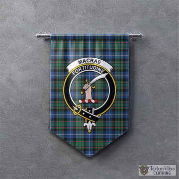 MacRae Hunting Ancient Tartan Gonfalon, Tartan Banner with Family Crest