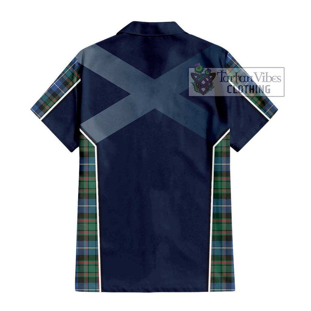 MacRae Hunting Ancient Tartan Short Sleeve Button Shirt with Family Crest and Lion Rampant Vibes Sport Style - Tartan Vibes Clothing