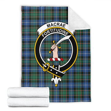 MacRae Hunting Ancient Tartan Blanket with Family Crest