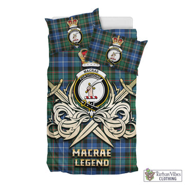 MacRae Hunting Ancient Tartan Bedding Set with Clan Crest and the Golden Sword of Courageous Legacy