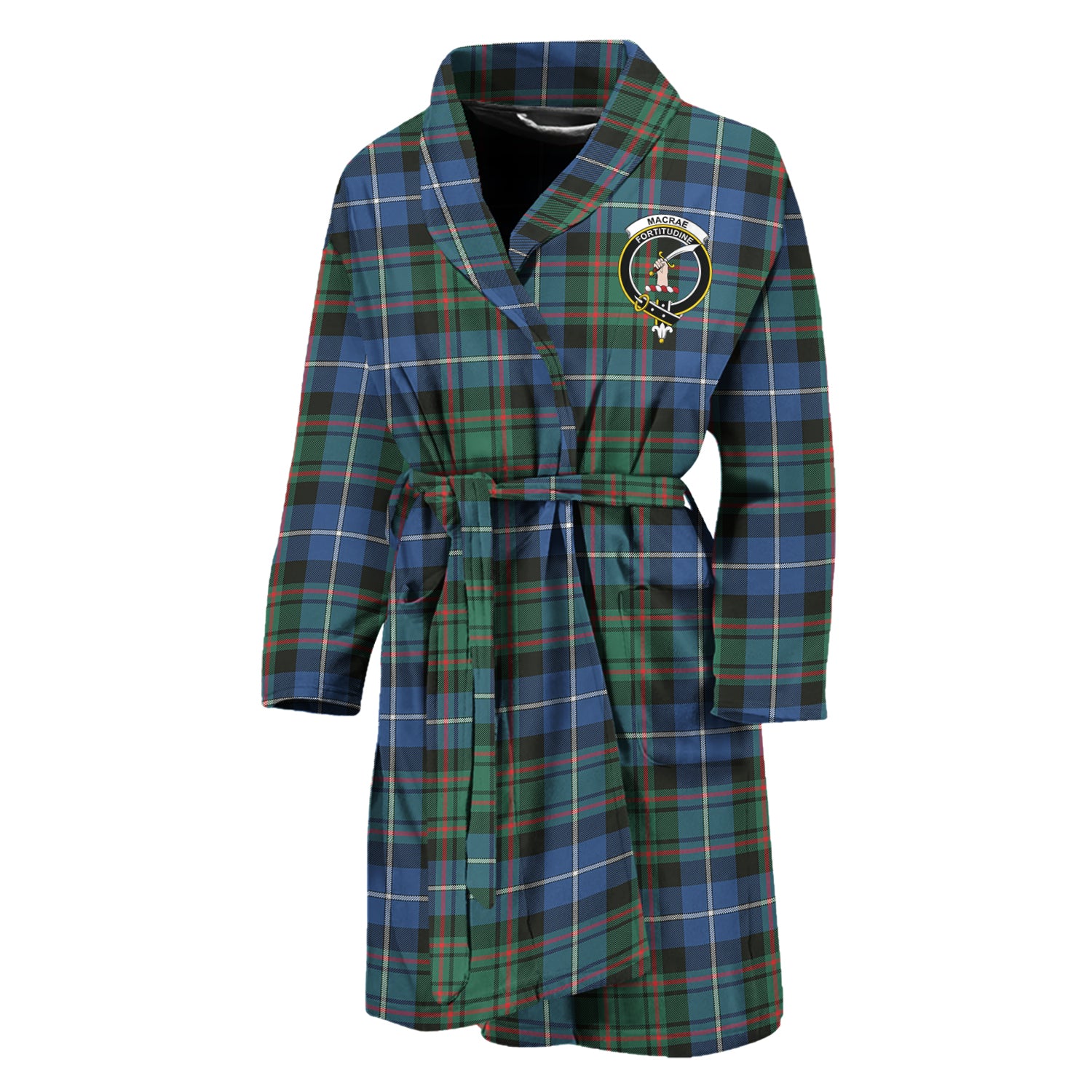 MacRae Hunting Ancient Tartan Bathrobe with Family Crest Unisex M - Tartan Vibes Clothing