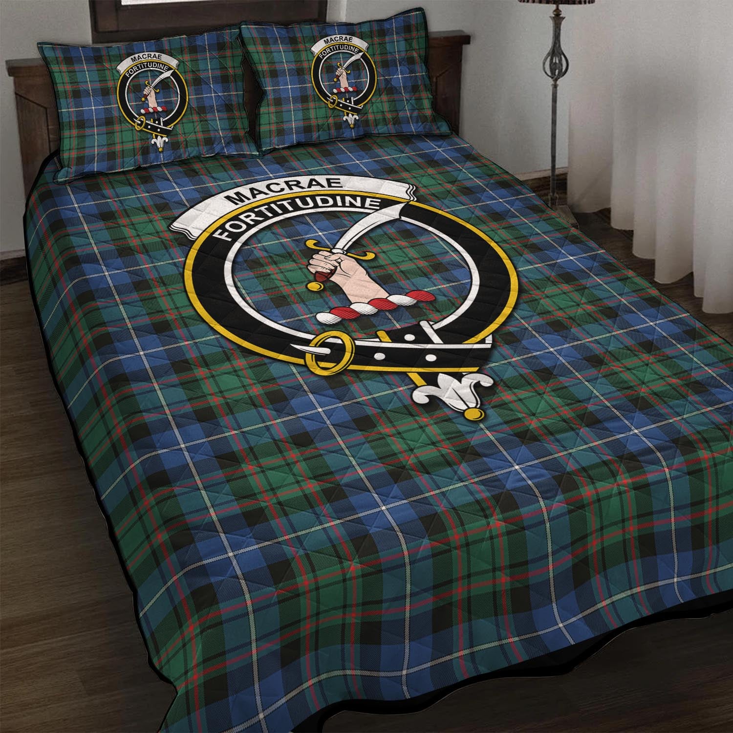 MacRae Hunting Ancient Tartan Quilt Bed Set with Family Crest - Tartan Vibes Clothing