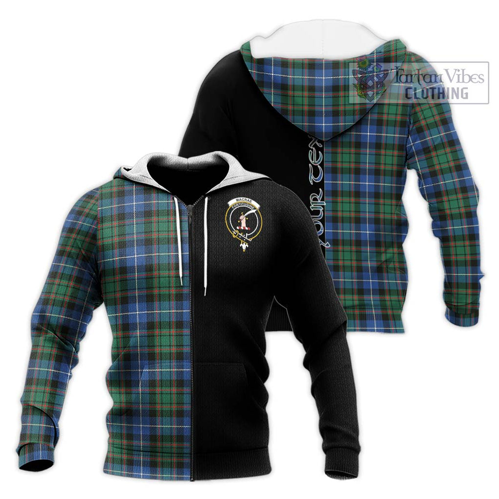 MacRae Hunting Ancient Tartan Knitted Hoodie with Family Crest and Half Of Me Style Unisex Knitted Zip Hoodie - Tartanvibesclothing Shop