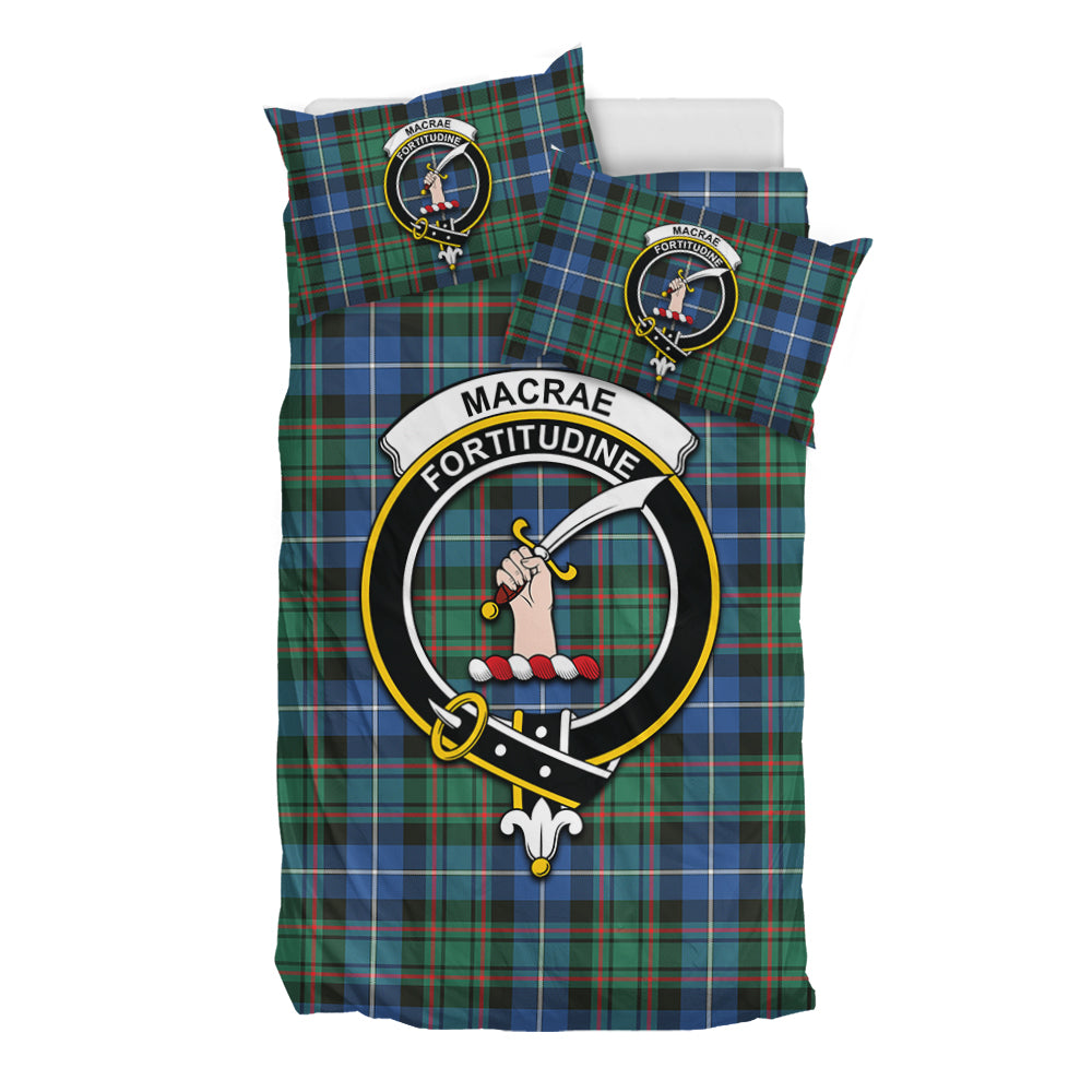 MacRae Hunting Ancient Tartan Bedding Set with Family Crest - Tartan Vibes Clothing