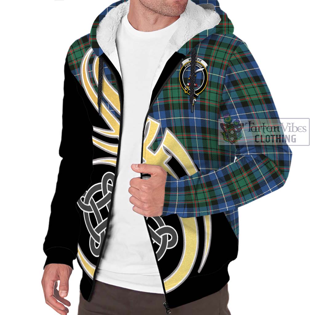 MacRae Hunting Ancient Tartan Sherpa Hoodie with Family Crest and Celtic Symbol Style - Tartan Vibes Clothing