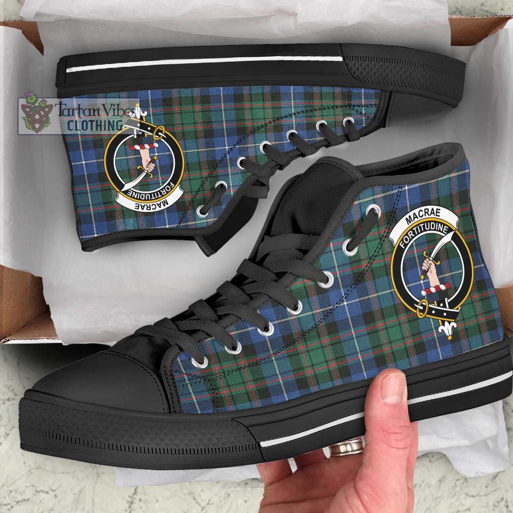 Tartan Vibes Clothing MacRae Hunting Ancient Tartan High Top Shoes with Family Crest