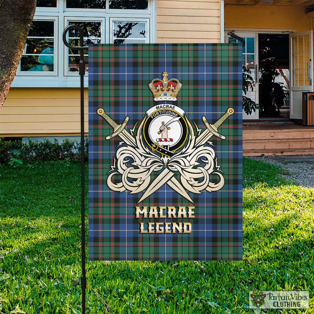 Tartan Vibes Clothing MacRae Hunting Ancient Tartan Flag with Clan Crest and the Golden Sword of Courageous Legacy