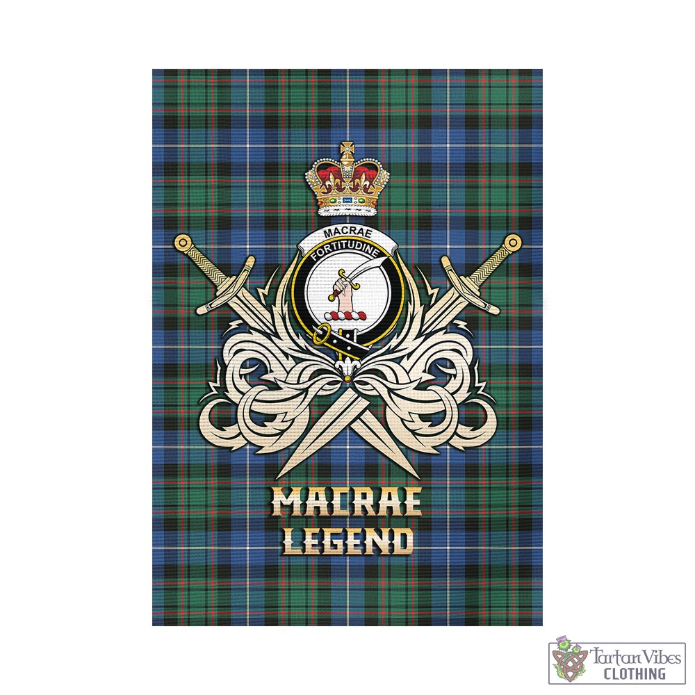 Tartan Vibes Clothing MacRae Hunting Ancient Tartan Flag with Clan Crest and the Golden Sword of Courageous Legacy