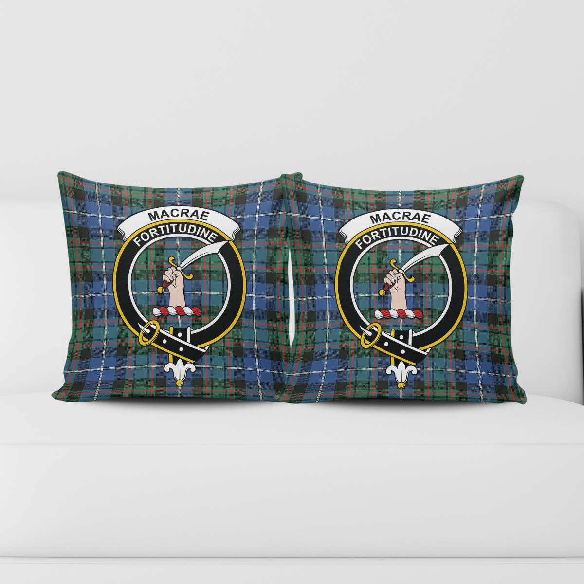 MacRae Hunting Ancient Tartan Pillow Cover with Family Crest - Tartanvibesclothing