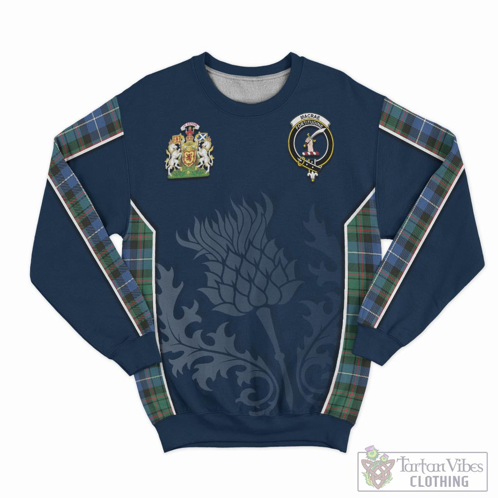 Tartan Vibes Clothing MacRae Hunting Ancient Tartan Sweatshirt with Family Crest and Scottish Thistle Vibes Sport Style