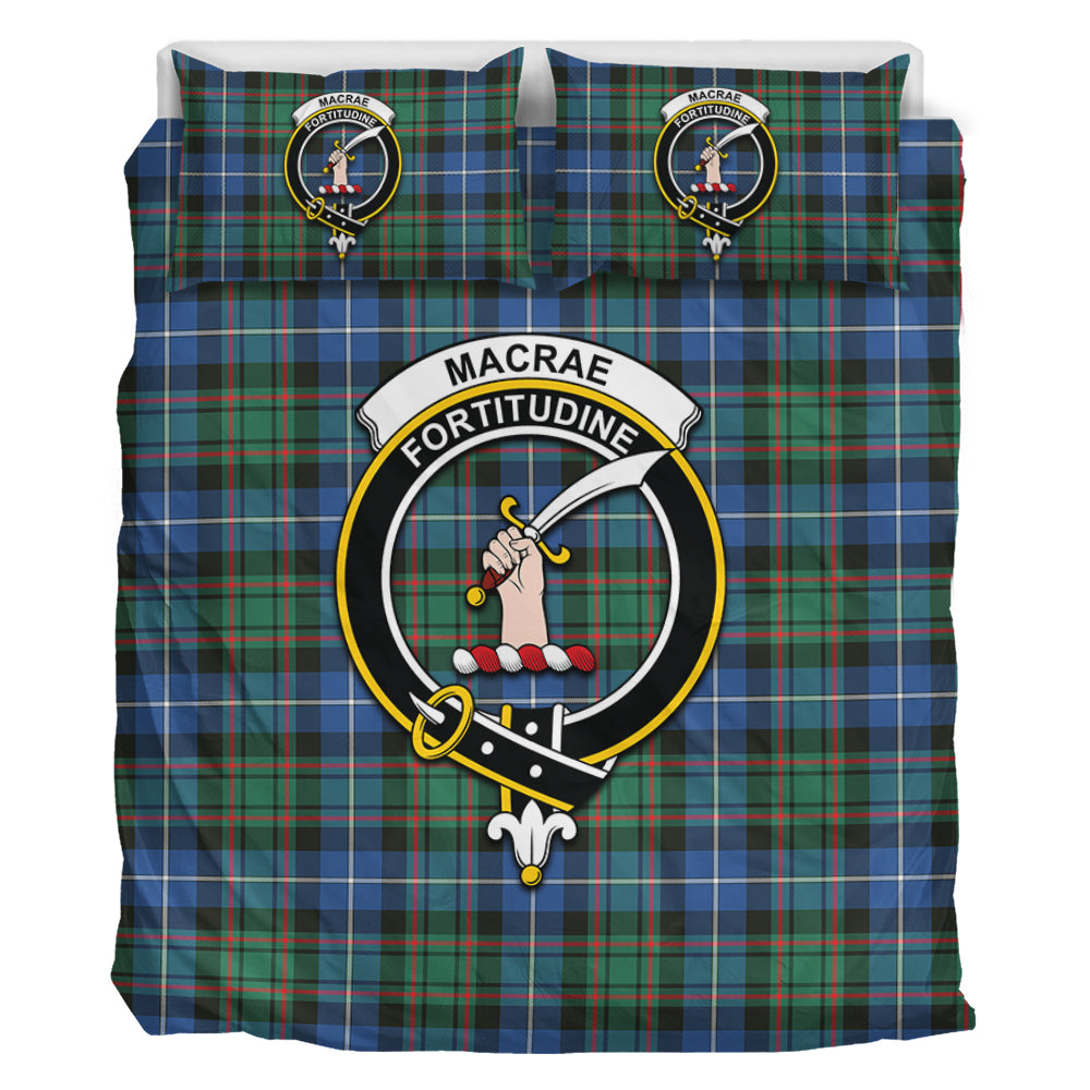 MacRae Hunting Ancient Tartan Bedding Set with Family Crest - Tartan Vibes Clothing