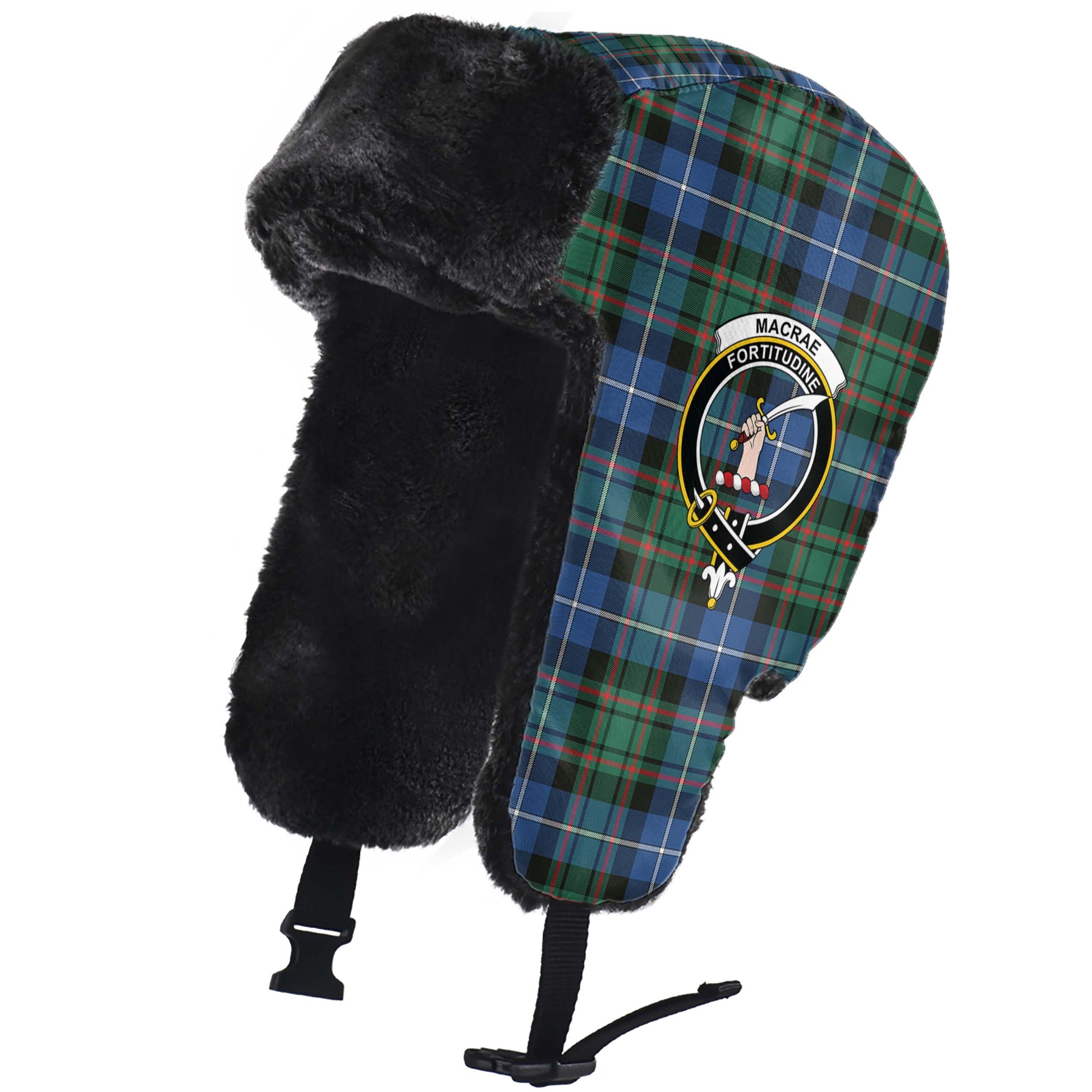 MacRae Hunting Ancient Tartan Winter Trapper Hat with Family Crest - Tartanvibesclothing