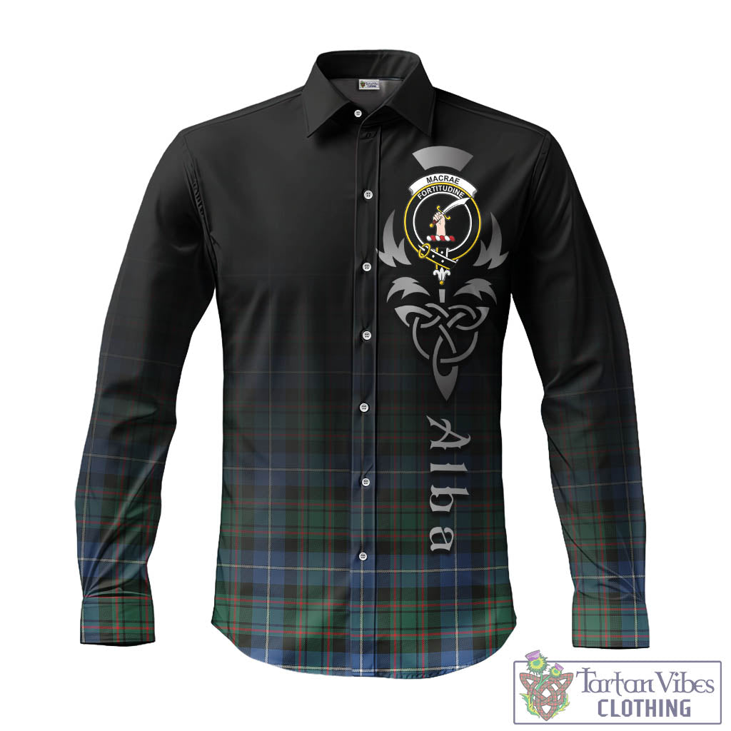 Tartan Vibes Clothing MacRae Hunting Ancient Tartan Long Sleeve Button Up Featuring Alba Gu Brath Family Crest Celtic Inspired