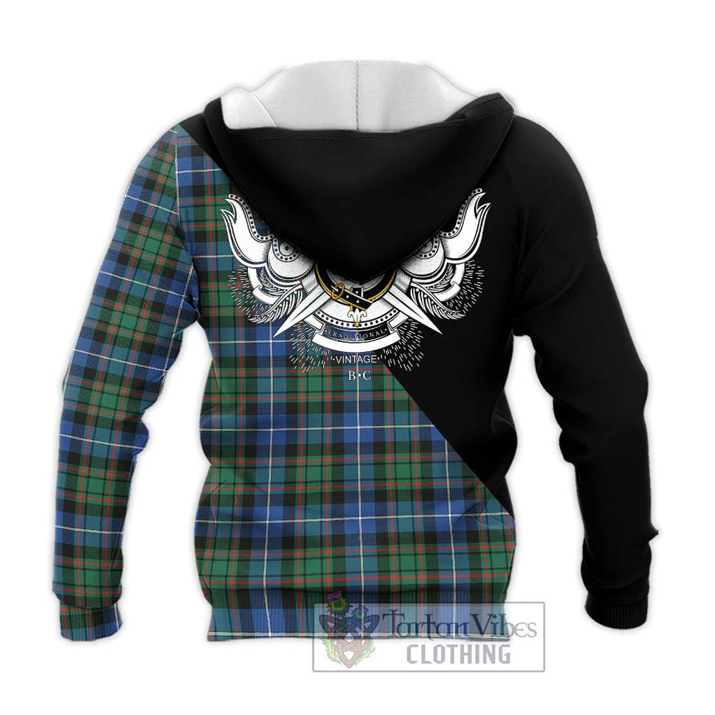 MacRae Hunting Ancient Tartan Knitted Hoodie with Family Crest and Military Logo Style - Tartanvibesclothing Shop