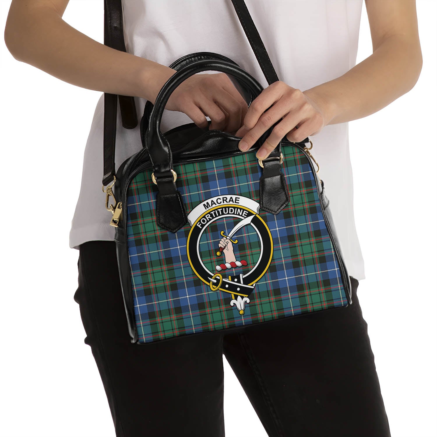 MacRae Hunting Ancient Tartan Shoulder Handbags with Family Crest - Tartanvibesclothing