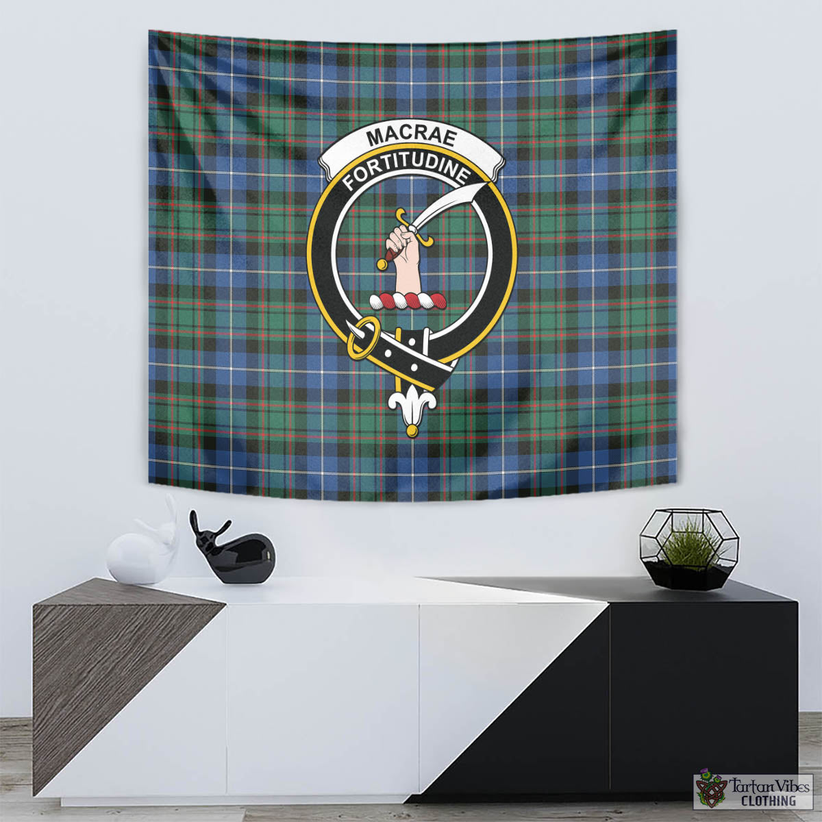 Tartan Vibes Clothing MacRae Hunting Ancient Tartan Tapestry Wall Hanging and Home Decor for Room with Family Crest