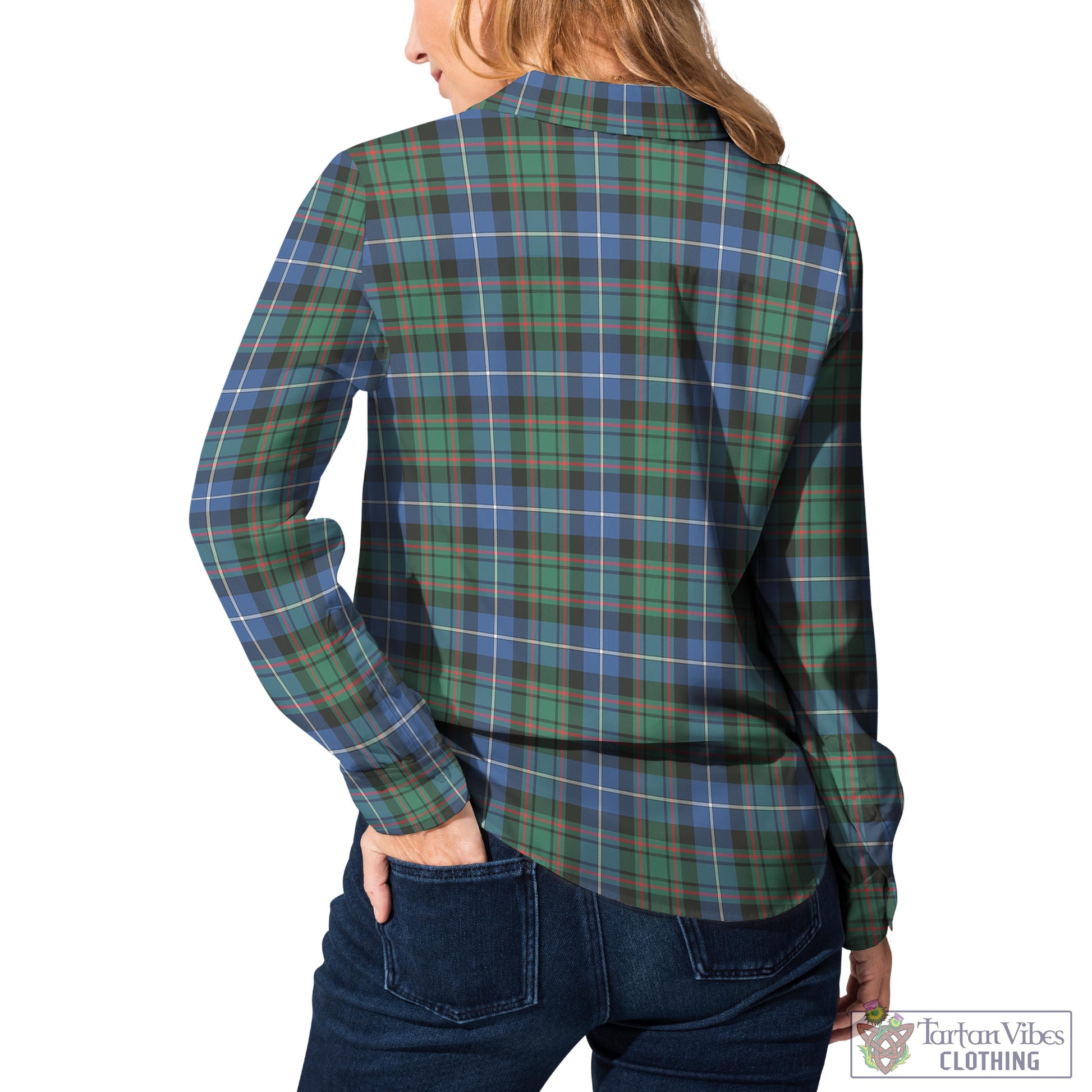 Tartan Vibes Clothing MacRae Hunting Ancient Tartan Womens Casual Shirt with Family Crest