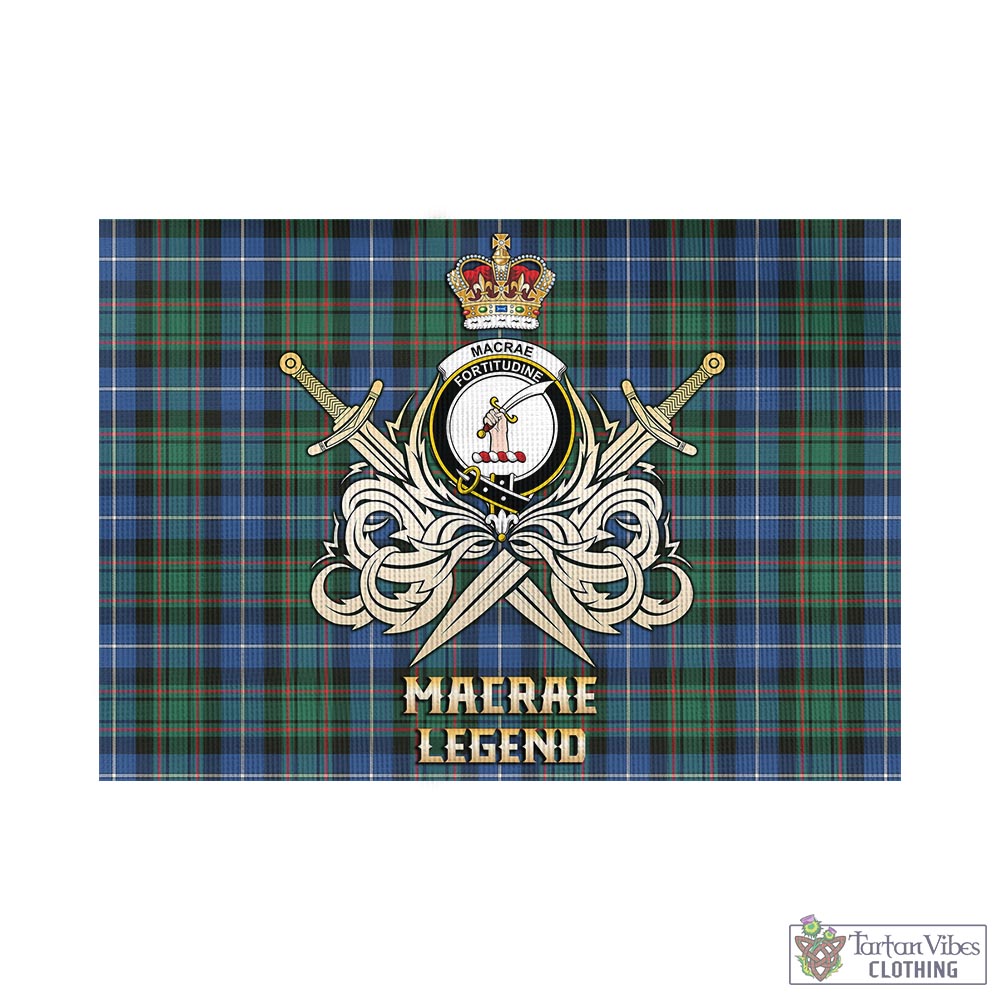 Tartan Vibes Clothing MacRae Hunting Ancient Tartan Flag with Clan Crest and the Golden Sword of Courageous Legacy