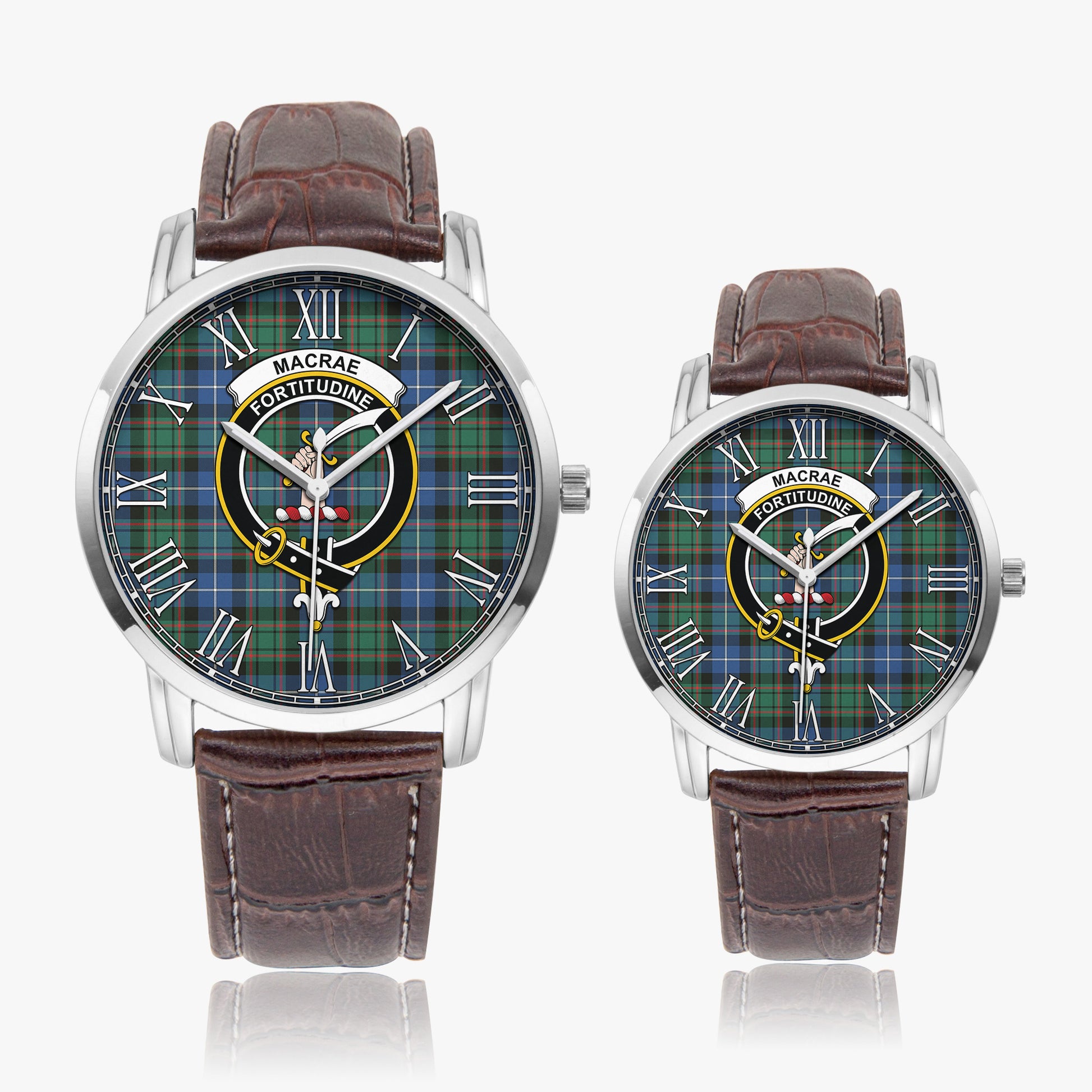 MacRae Hunting Ancient Tartan Family Crest Leather Strap Quartz Watch - Tartanvibesclothing