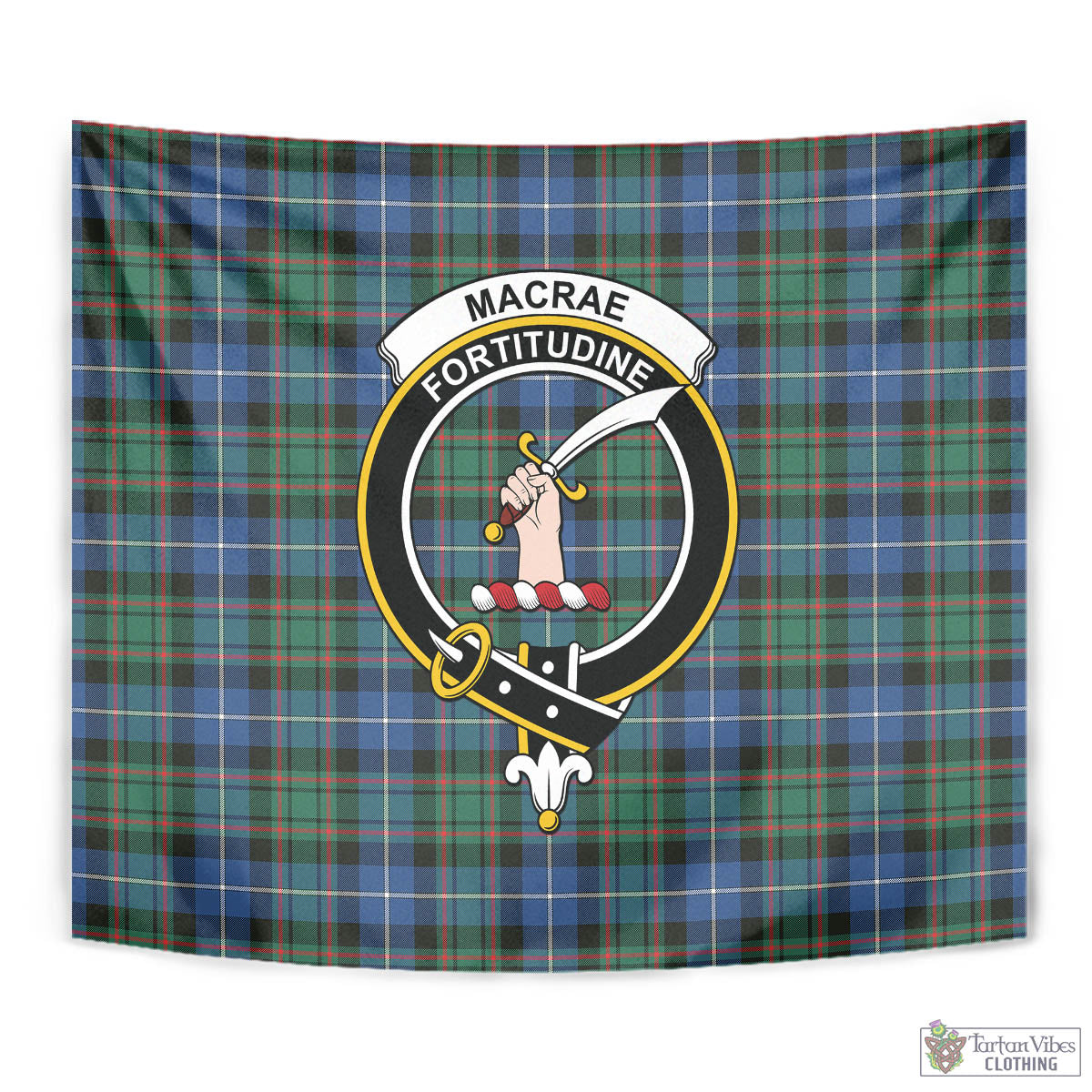 Tartan Vibes Clothing MacRae Hunting Ancient Tartan Tapestry Wall Hanging and Home Decor for Room with Family Crest