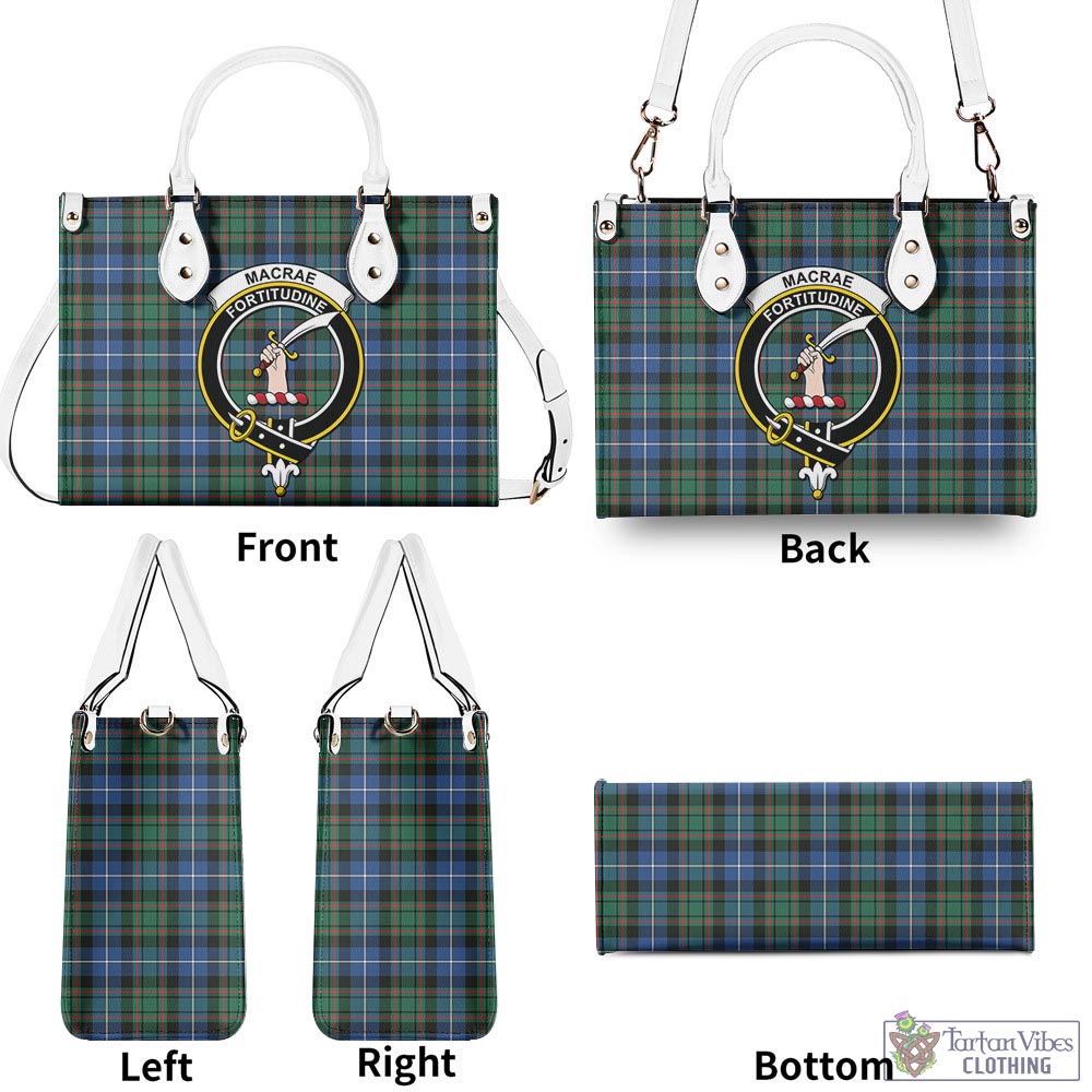 Tartan Vibes Clothing MacRae Hunting Ancient Tartan Luxury Leather Handbags with Family Crest