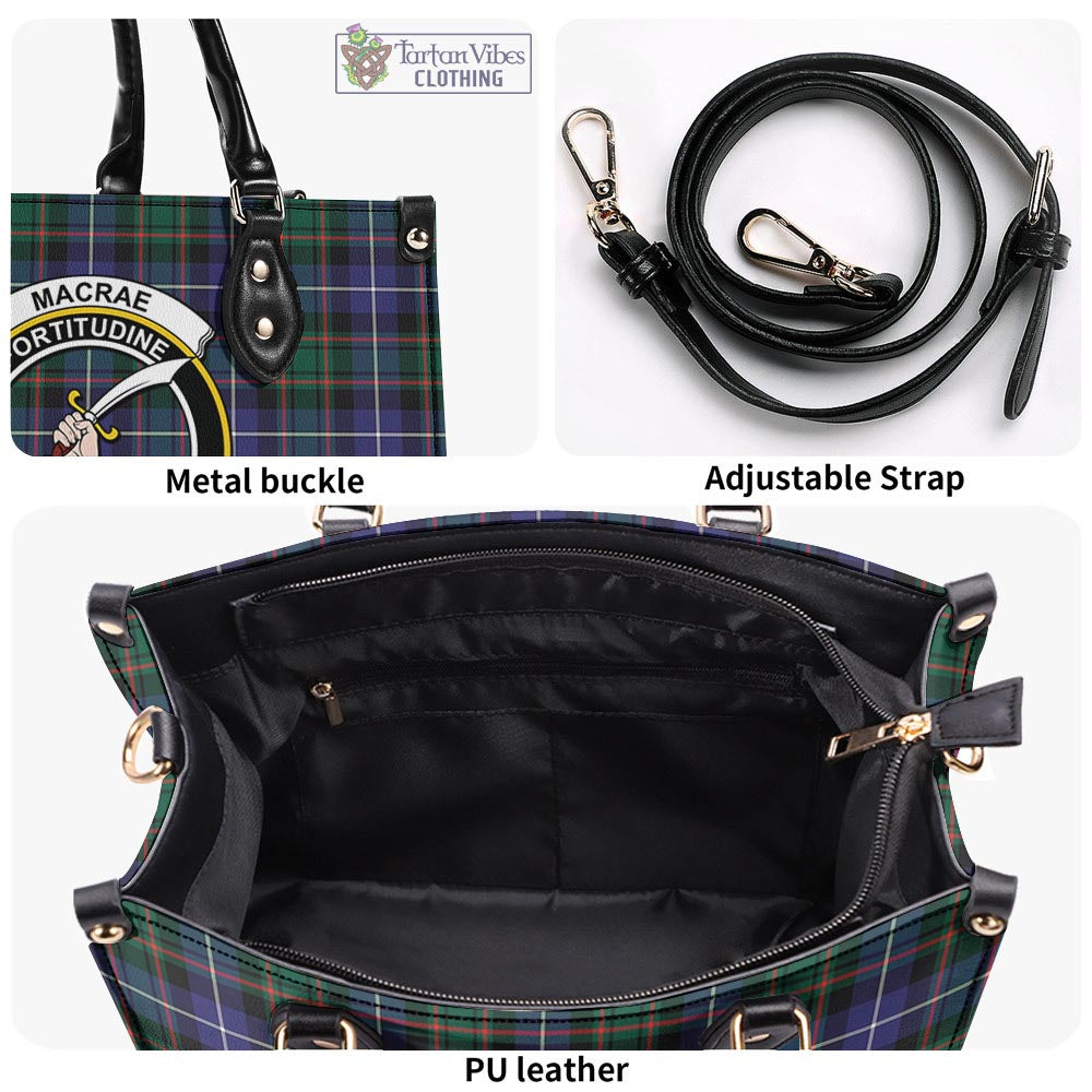 Tartan Vibes Clothing MacRae Hunting Modern Tartan Luxury Leather Handbags with Family Crest