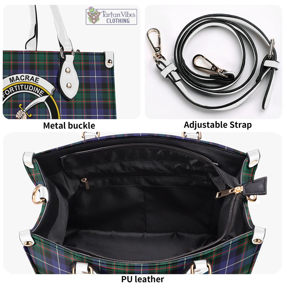 Tartan Vibes Clothing MacRae Hunting Modern Tartan Luxury Leather Handbags with Family Crest