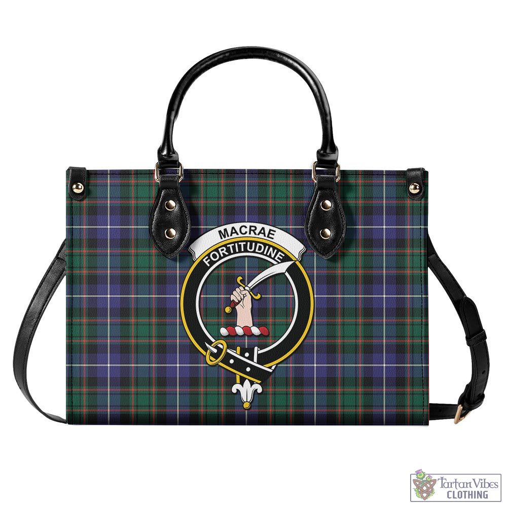 Tartan Vibes Clothing MacRae Hunting Modern Tartan Luxury Leather Handbags with Family Crest