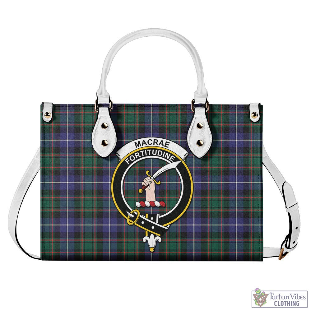 Tartan Vibes Clothing MacRae Hunting Modern Tartan Luxury Leather Handbags with Family Crest