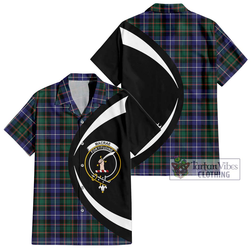 MacRae Hunting Modern Tartan Short Sleeve Button Up with Family Crest Circle Style Kid - Tartan Vibes Clothing